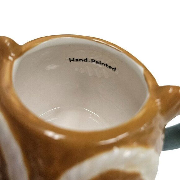 Earthenware Ceramic 3D Hand-Painted‎ Coffee Cup Owl Shape Blue & White Handle - Picture 7 of 13